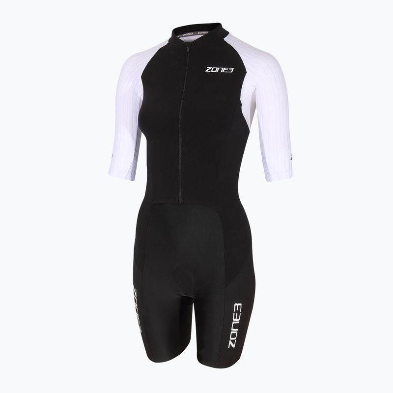 Women's triathlon suit ZONE3 Lava Long Distance Full Zip SS Aero Suit black/white/green