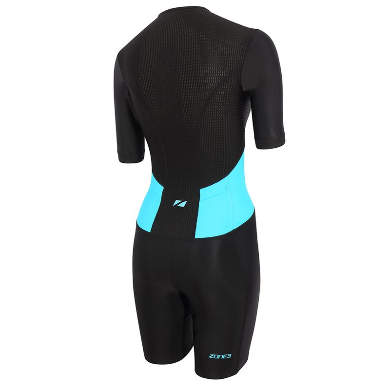 Women's triathlon suit ZONE3 Activate SS Full Zip Trisuit black/turquoise 2