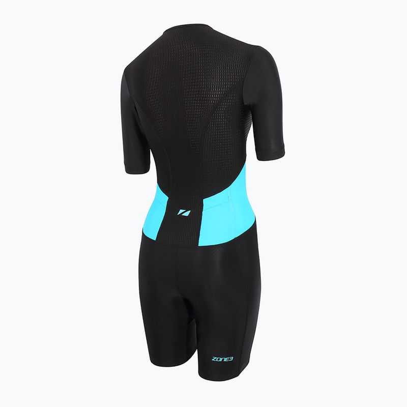 Women's triathlon suit ZONE3 Activate SS Full Zip Trisuit black/turquoise 3