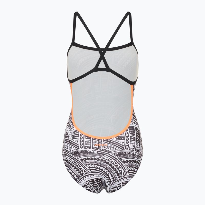 Women's one-piece swimsuit ZONE3 Kona Speed Strap Back tribal print/black/ white/orange 2