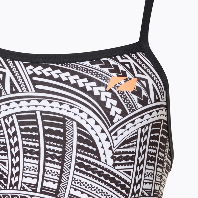 Women's one-piece swimsuit ZONE3 Kona Speed Strap Back tribal print/black/ white/orange 3