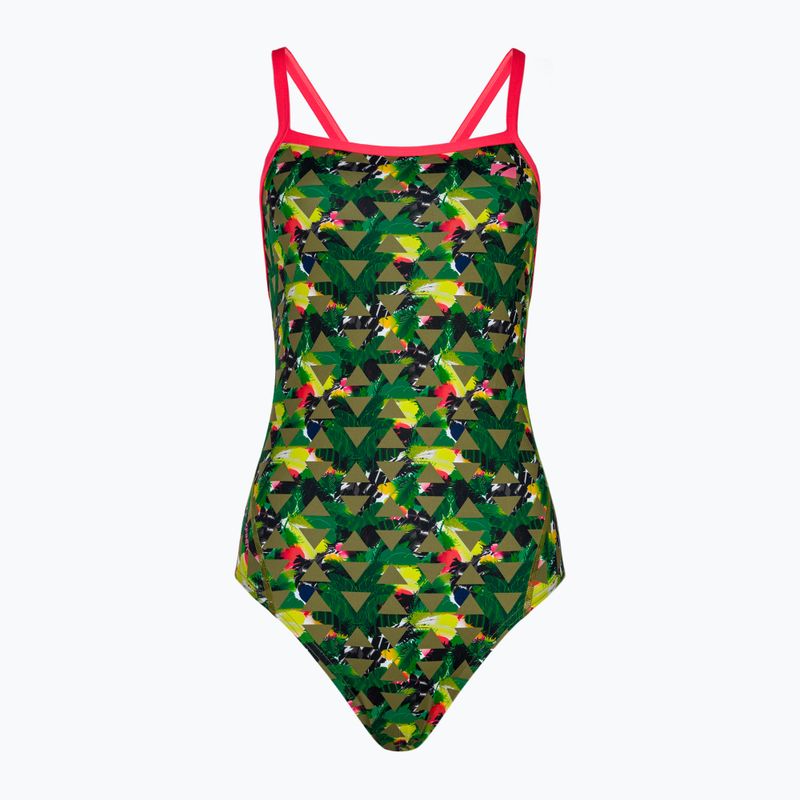 Women's one-piece swimsuit ZONE3 High Jazz 3.0 Strap Back khaki