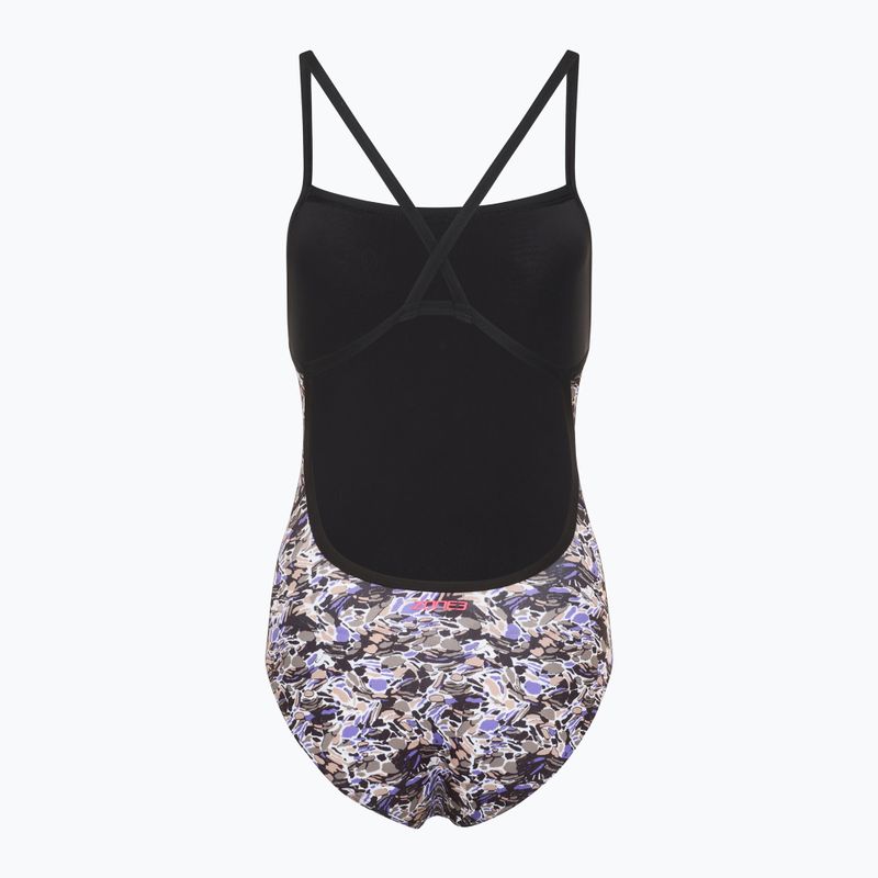 Women's one-piece swimsuit ZONE3 Pacific Koa Strap Back black/green 2