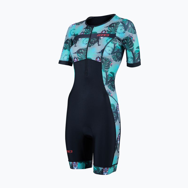 Women's triathlon suit ZONE3 Activate+ Short Sleeve Trisuit tribal rush/black/khaki