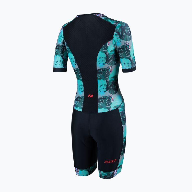 Women's triathlon suit ZONE3 Activate+ Short Sleeve Trisuit tribal rush/black/khaki 2