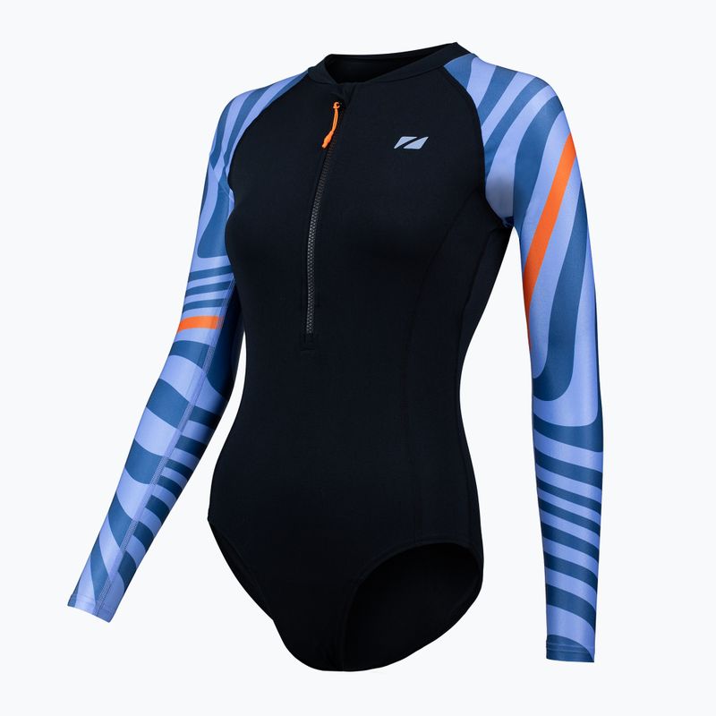 Women's one-piece swimsuit ZONE3 OWS Renew black/multi blue
