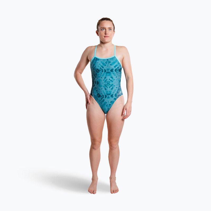 Women's one-piece swimsuit ZONE3 Strap Back teal tie dye 4