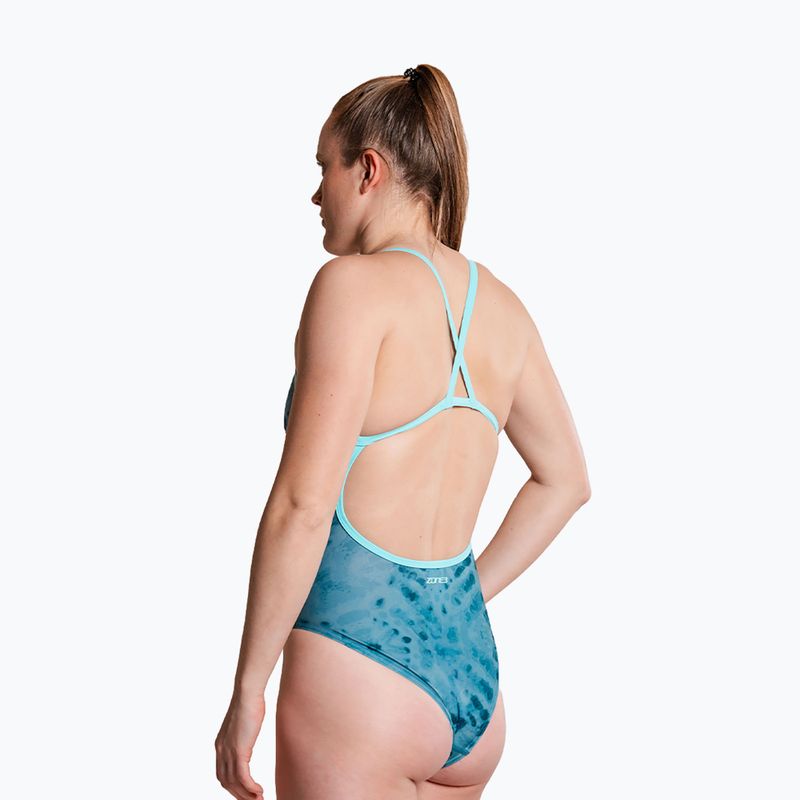 Women's one-piece swimsuit ZONE3 Strap Back teal tie dye 6