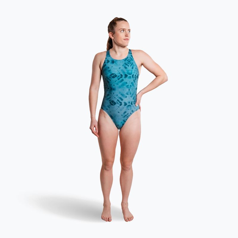Women's one-piece swimsuit ZONE3 Classic teal tie dye 4