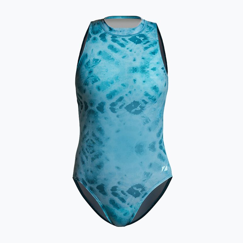 Women's one-piece swimsuit ZONE3 High Neck Costume teal tie dye