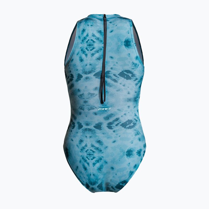 Women's one-piece swimsuit ZONE3 High Neck Costume teal tie dye 2
