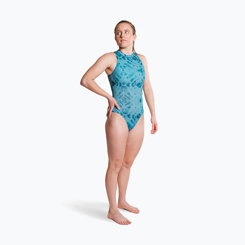 Women's one-piece swimsuit ZONE3 High Neck Costume teal tie dye 4