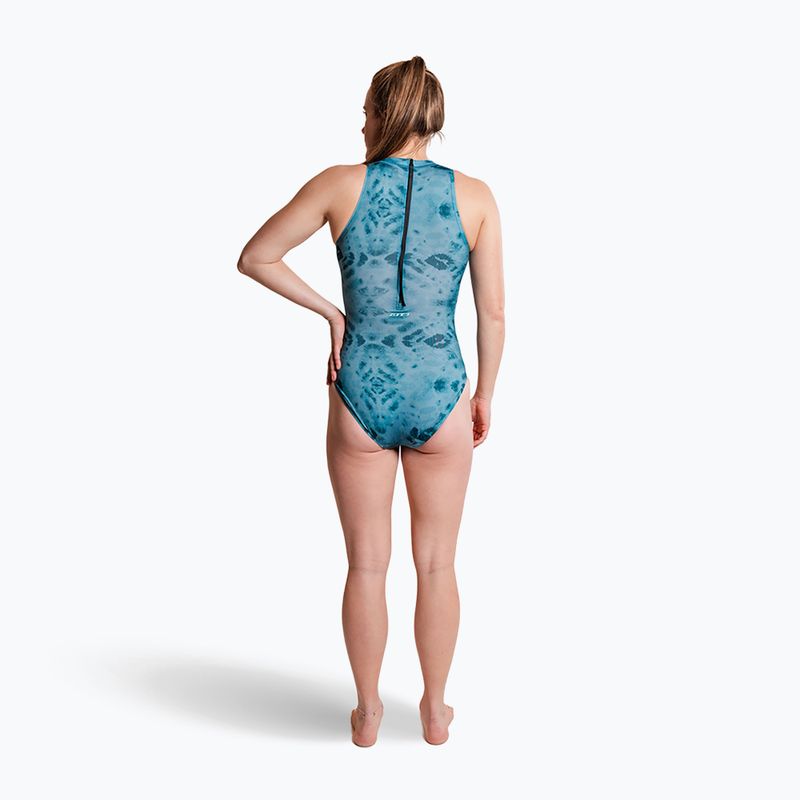 Women's one-piece swimsuit ZONE3 High Neck Costume teal tie dye 5