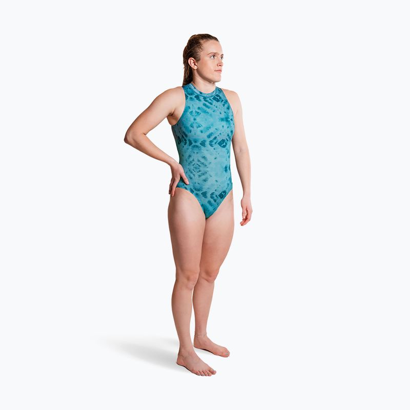 Women's one-piece swimsuit ZONE3 High Neck Costume teal tie dye 6