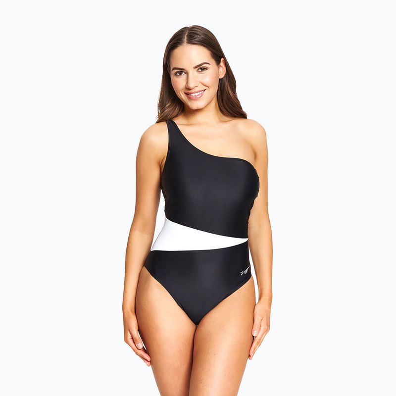 Women's one-piece swimsuit Zoggs Lattice One Shoulder blue / white 7
