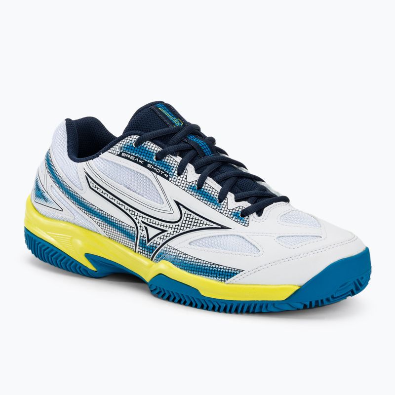 Men's tennis shoes Mizuno Break Shot 4 CC white/dress blues/sulphur spring