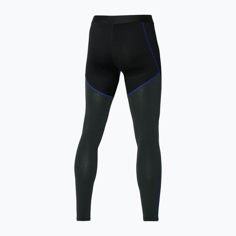 Men's running leggings Mizuno Merino WoolLong black/surf blue 2