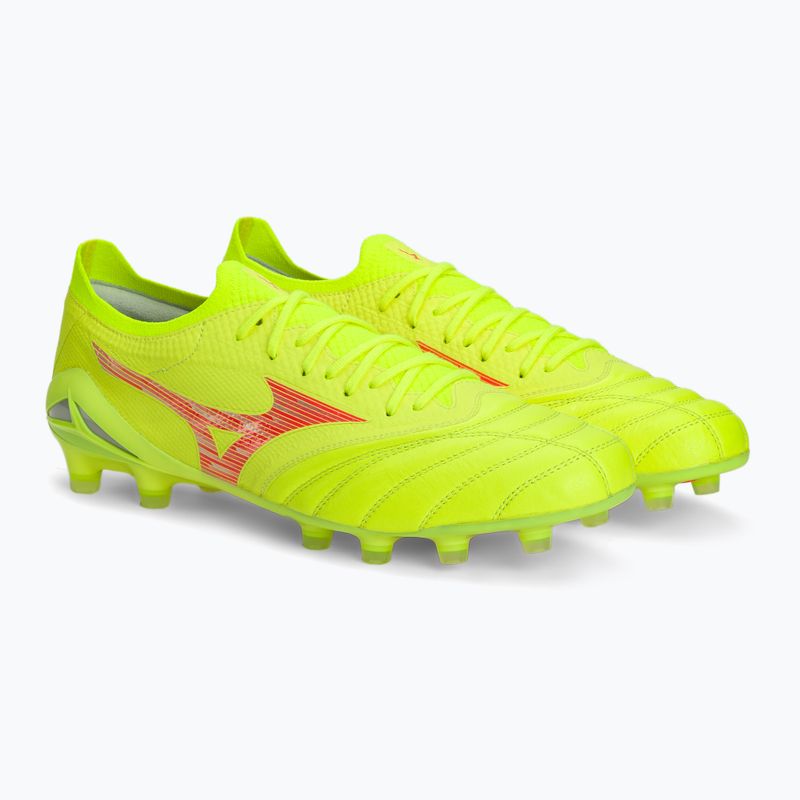 Mizuno Morelia Neo IV Β Elite MD safety yellow/fiery coral 2/galaxy silver men's football boots 5