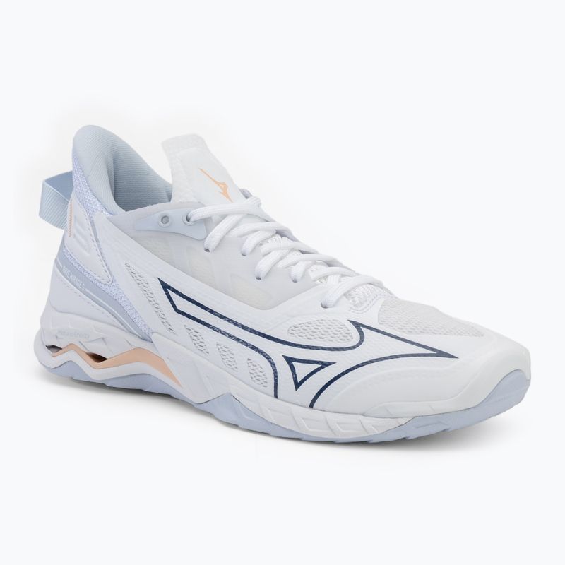 Women's handball shoes Mizuno Wave Mirage 5 white/navy peony/peach parfait