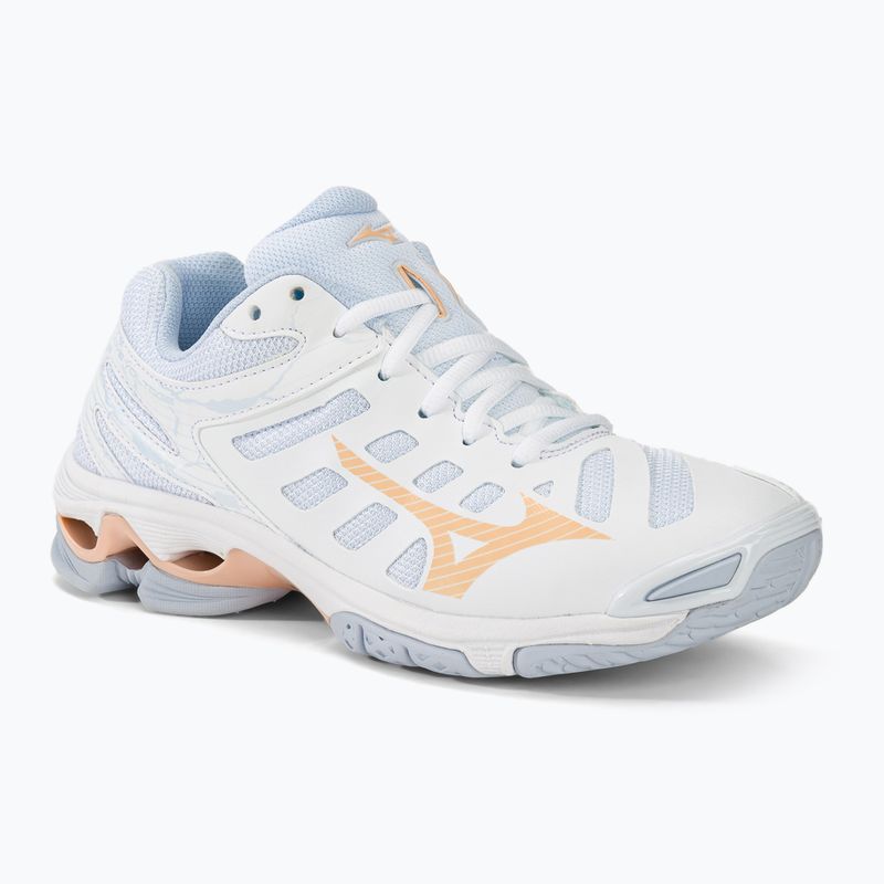 Women's volleyball shoes Mizuno Wave Voltage white/peach parfait/halogen blue