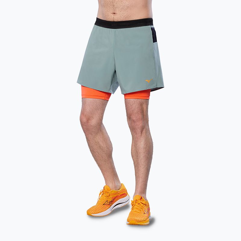 Men's Mizuno ER 5.5 2in1 lead/nasturtium running shorts