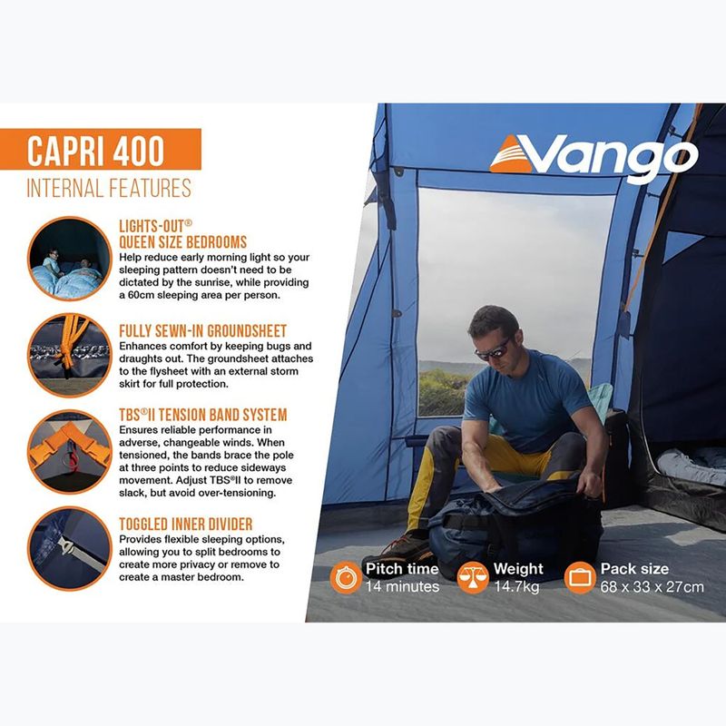 4-person camping tent Vango Capri 400 twilight blue 11