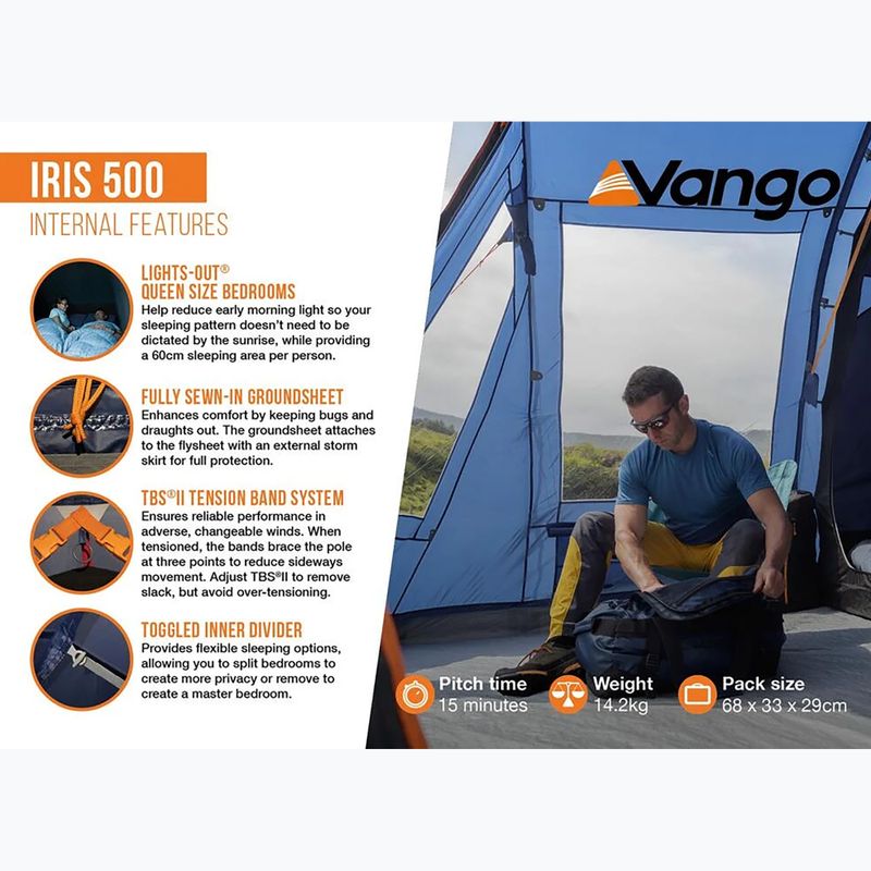 5-person camping tent Vango Iris 500 twilight blue 12