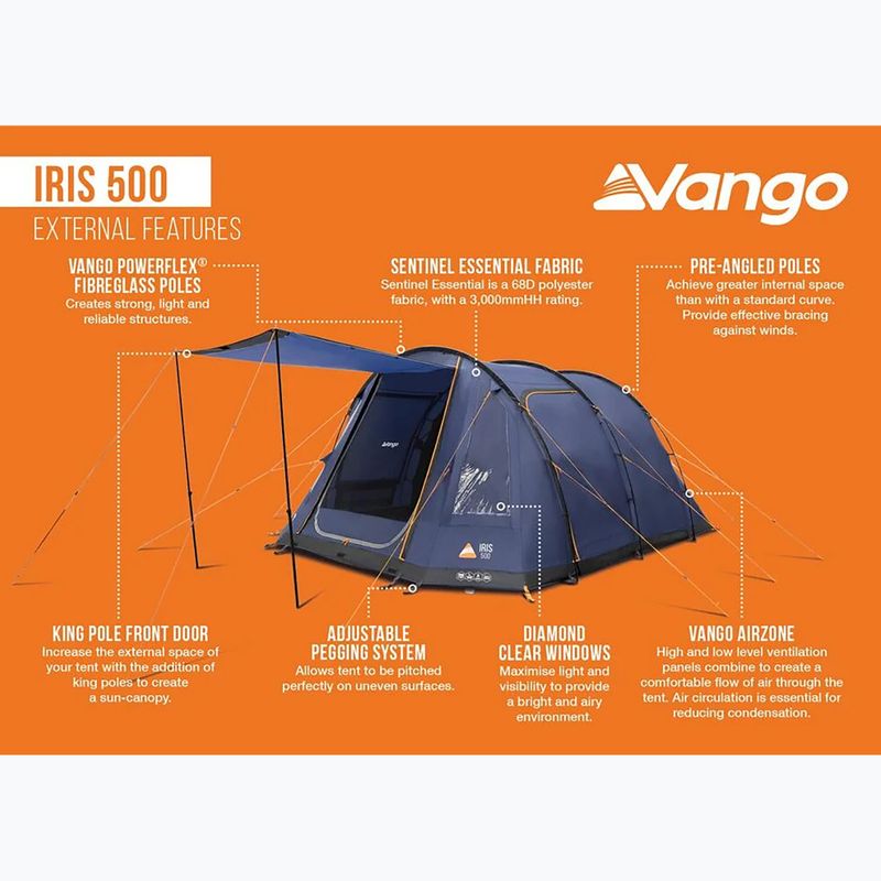 5-person camping tent Vango Iris 500 twilight blue 13