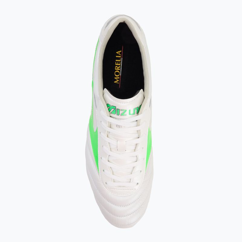 Men's football boots Mizuno Morelia II Elite Md white/neon green/galaxy silver 5