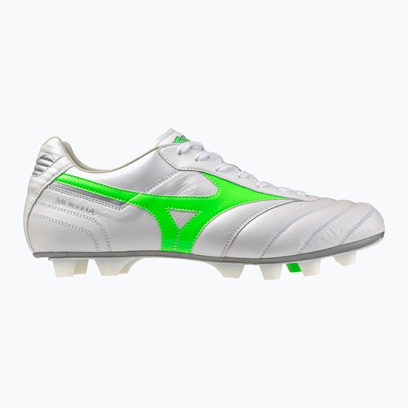 Men's football boots Mizuno Morelia II Elite Md white/neon green/galaxy silver 8