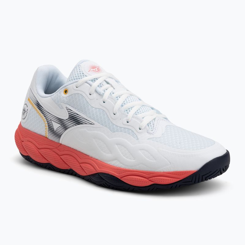 Men's tennis shoes Mizuno Wave Enforce Court AC white/baritone blue/calypso coral
