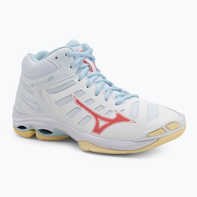 Women's volleyball shoes Mizuno Wave Voltage 2 Mid white/calypso coral/pale banana