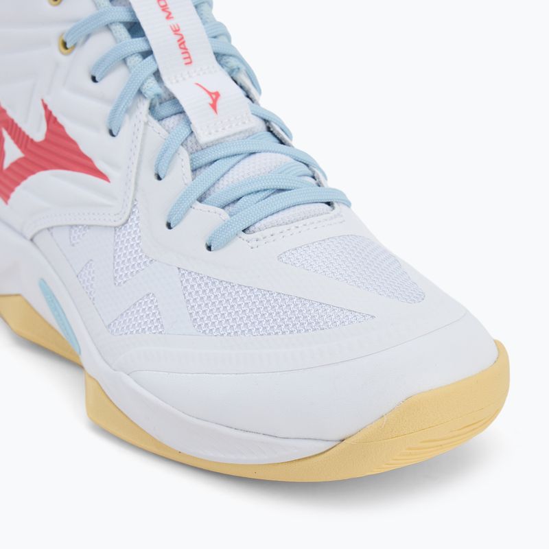 Women's volleyball shoes Mizuno Wave Momentum Pro Mid white/calypso coral/pale banana 7