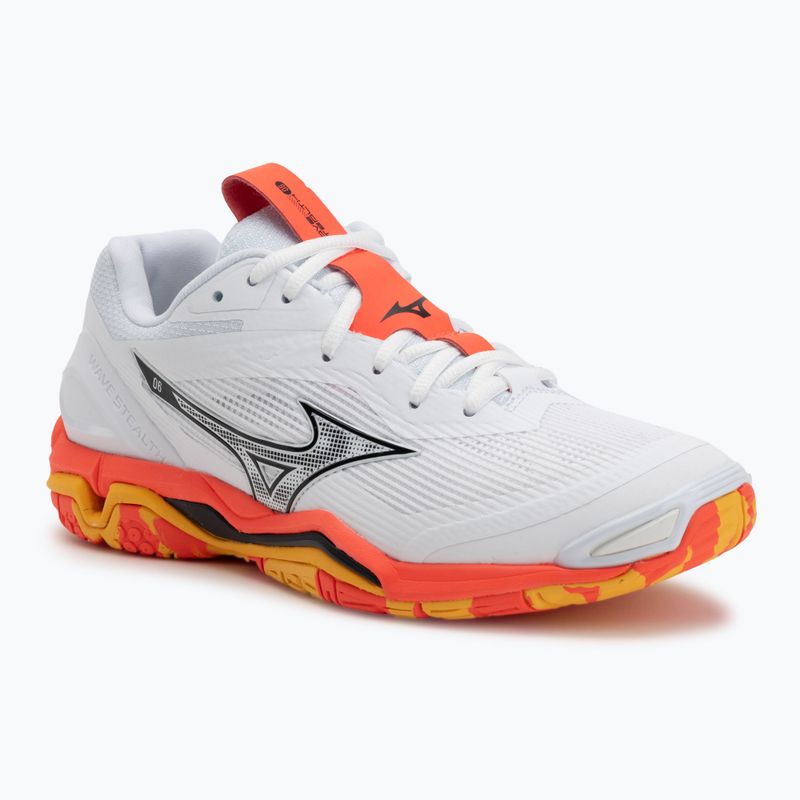 Mizuno Wave Stealth 6 handball shoe white/fiery coral 2/citrus