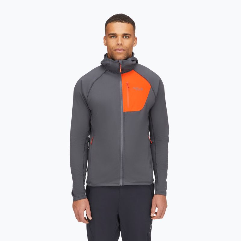 Men's Rab Superflux Hoody graphene/firecracker trekking sweatshirt