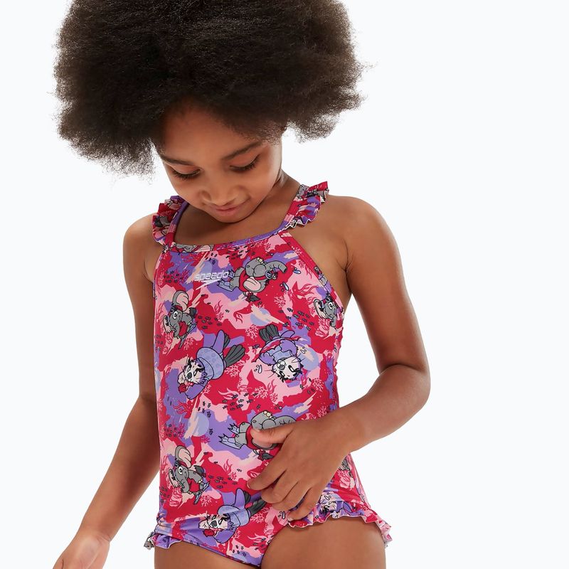 Speedo Learn To Swim Printed Frill Thinstrap cherry pink/sweet taro/hellium children's one-piece swimsuit 5