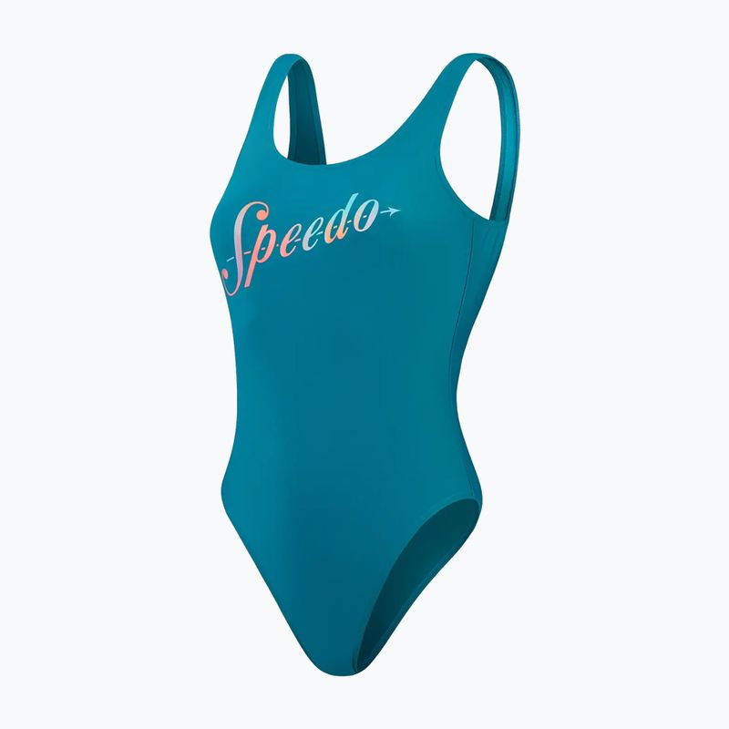 Speedo women's one-piece swimsuit Logo Deep U-Back peacock/pumpkin spice/marine blue 2