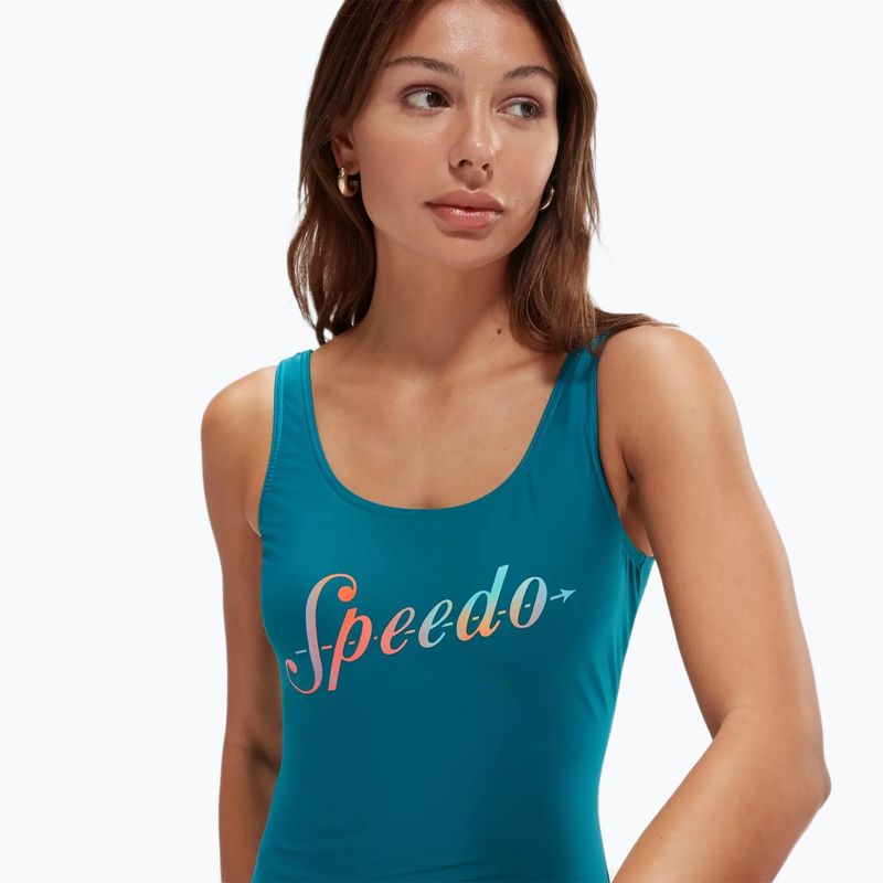 Speedo women's one-piece swimsuit Logo Deep U-Back peacock/pumpkin spice/marine blue 8