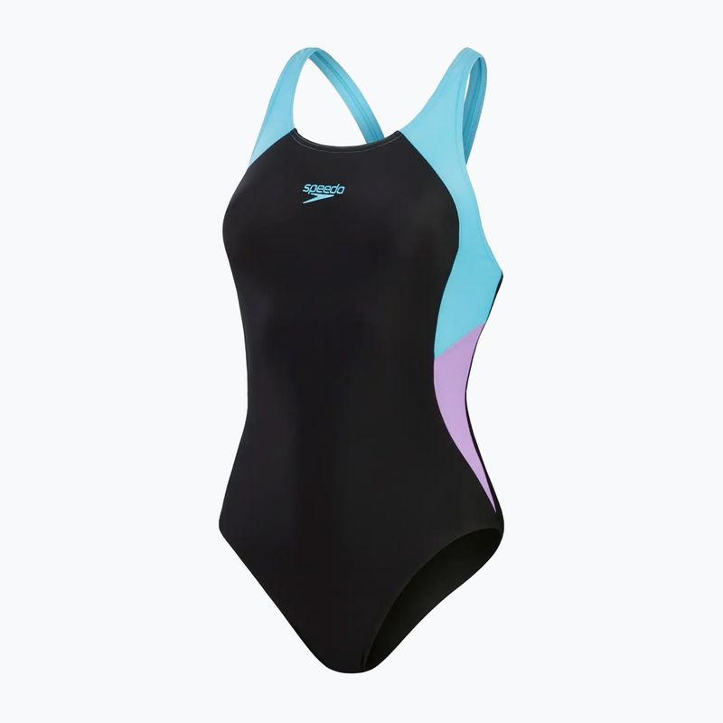 Speedo Colourblock Splice Muscleback women's one-piece swimsuit black/sweet purple/picton blue 2