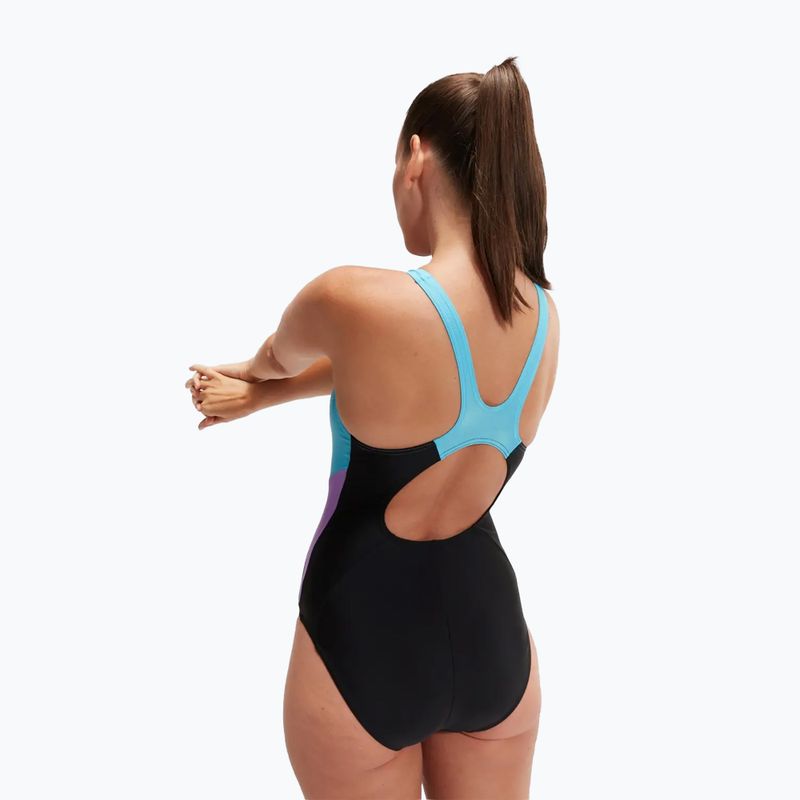 Speedo Colourblock Splice Muscleback women's one-piece swimsuit black/sweet purple/picton blue 7