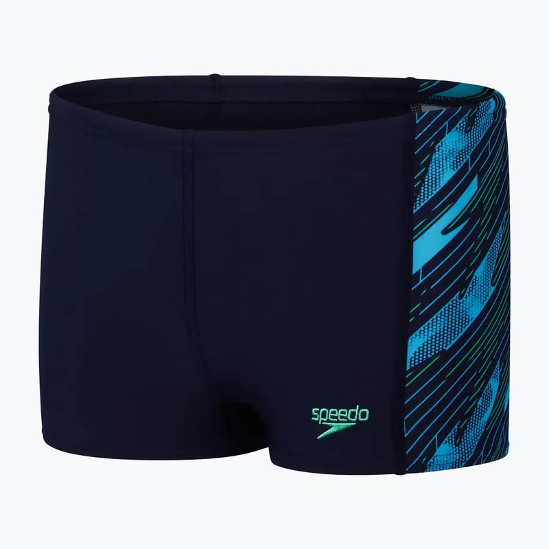 Speedo Hyperboom children's swim trunks true navy/harlequin green/picton green