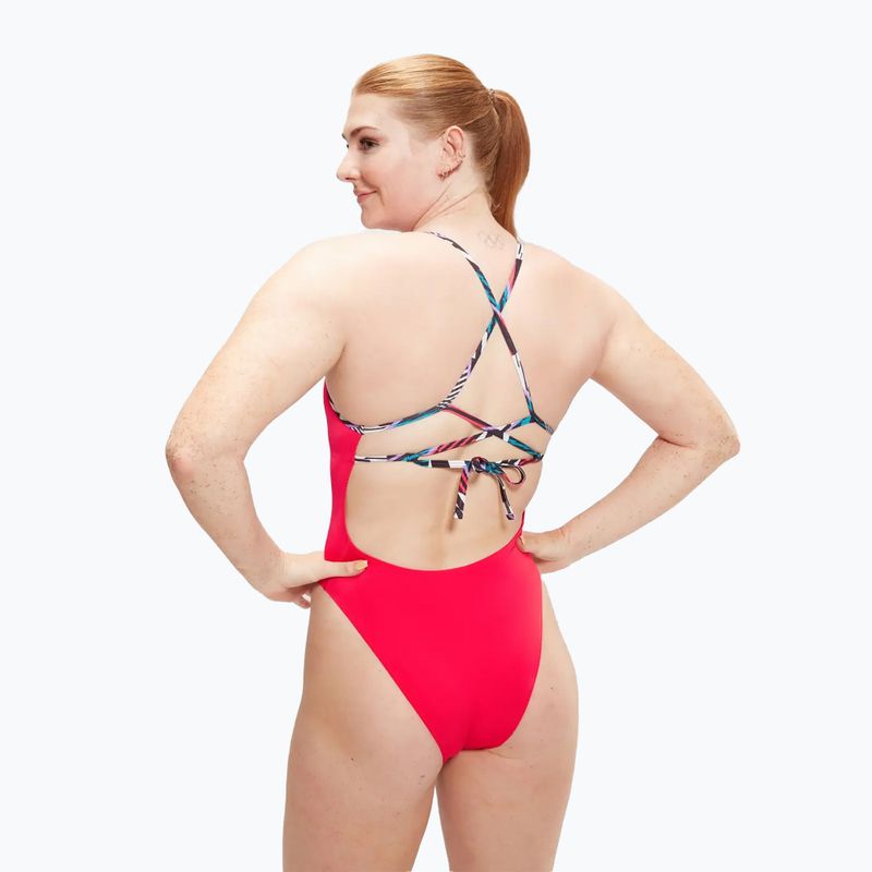 Speedo Solid Lattice Tie-Back women's one-piece swimsuit red/blue 7