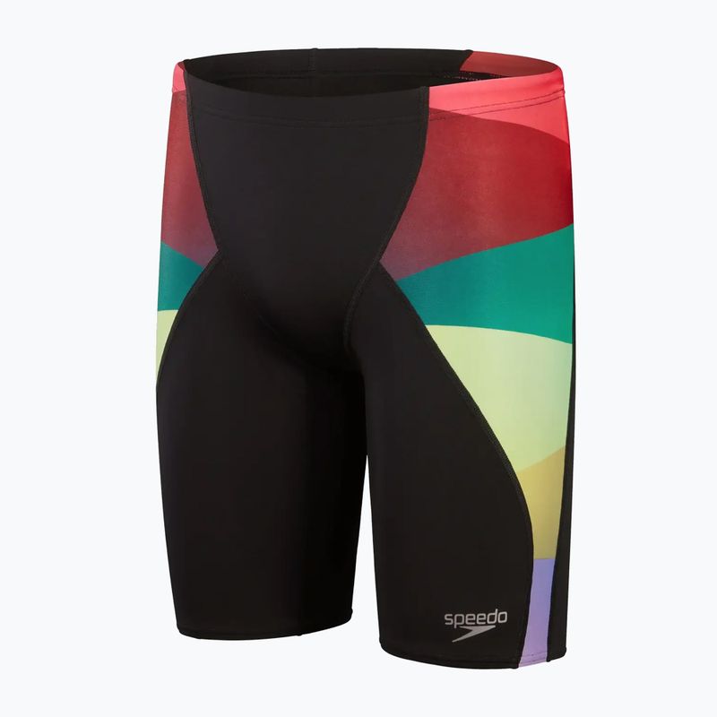 Men's Speedo Placement Digital V-Cut swim trunks black/sweet purple/harlequin green/watermelon