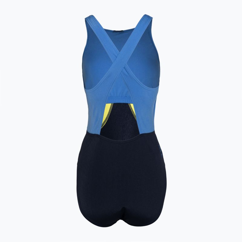 Speedo Colourblock Highneck Crossback swimsuit true navy/sevres blue/lemon drizzle 2