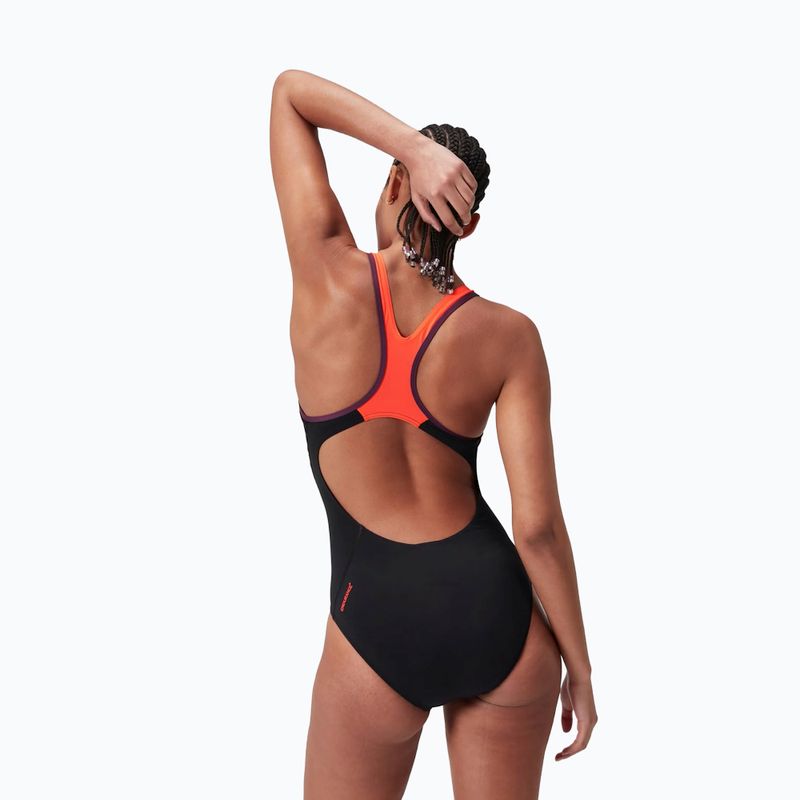 Speedo Placement Laneback one-piece swimsuit black/siren red/plum dandy 8