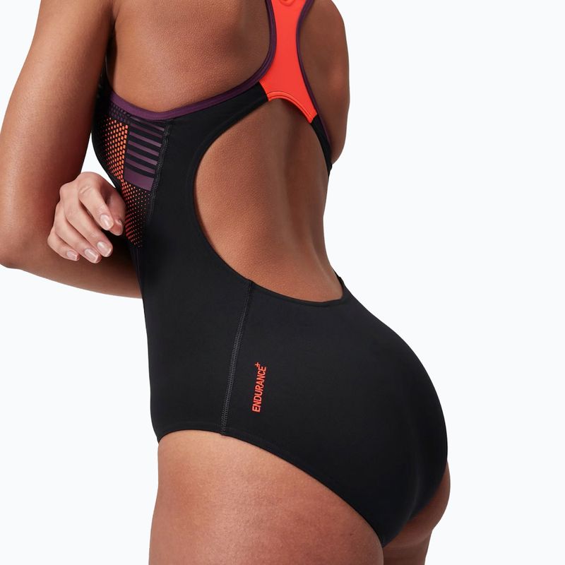 Speedo Placement Laneback one-piece swimsuit black/siren red/plum dandy 11