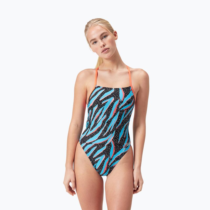 Speedo Allover Digital Lattice Tie-Back one-piece swimsuit black/picton blue/siren red 3