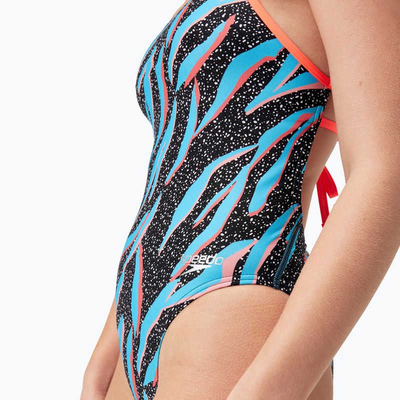 Speedo Allover Digital Lattice Tie-Back one-piece swimsuit black/picton blue/siren red 6