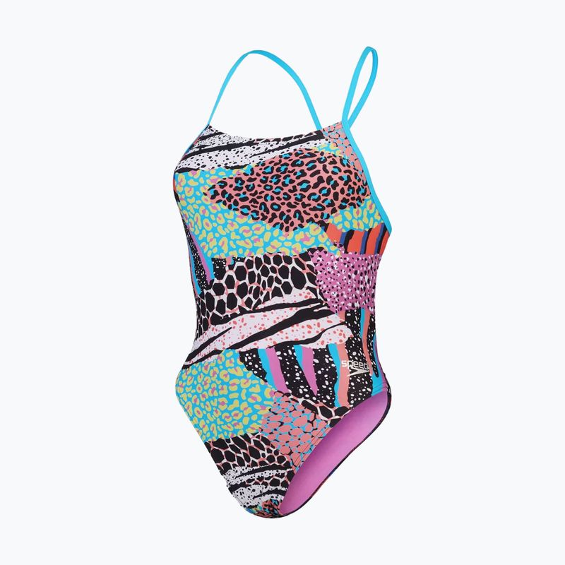Speedo Allover Digital Tie Back one-piece swimsuit black/matcha green/siren red
