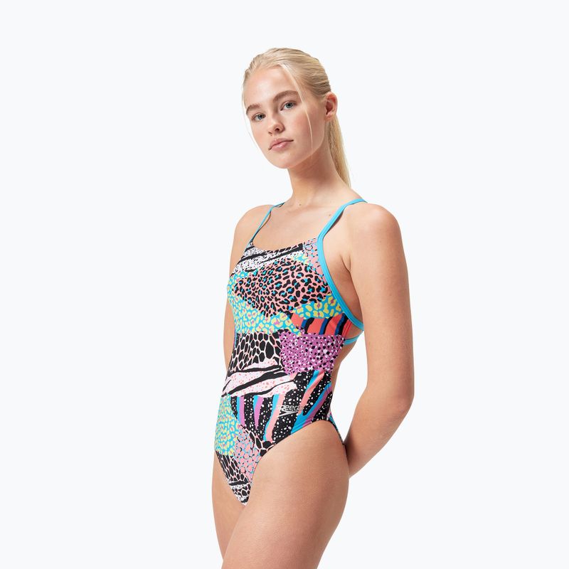 Speedo Allover Digital Tie Back one-piece swimsuit black/matcha green/siren red 3